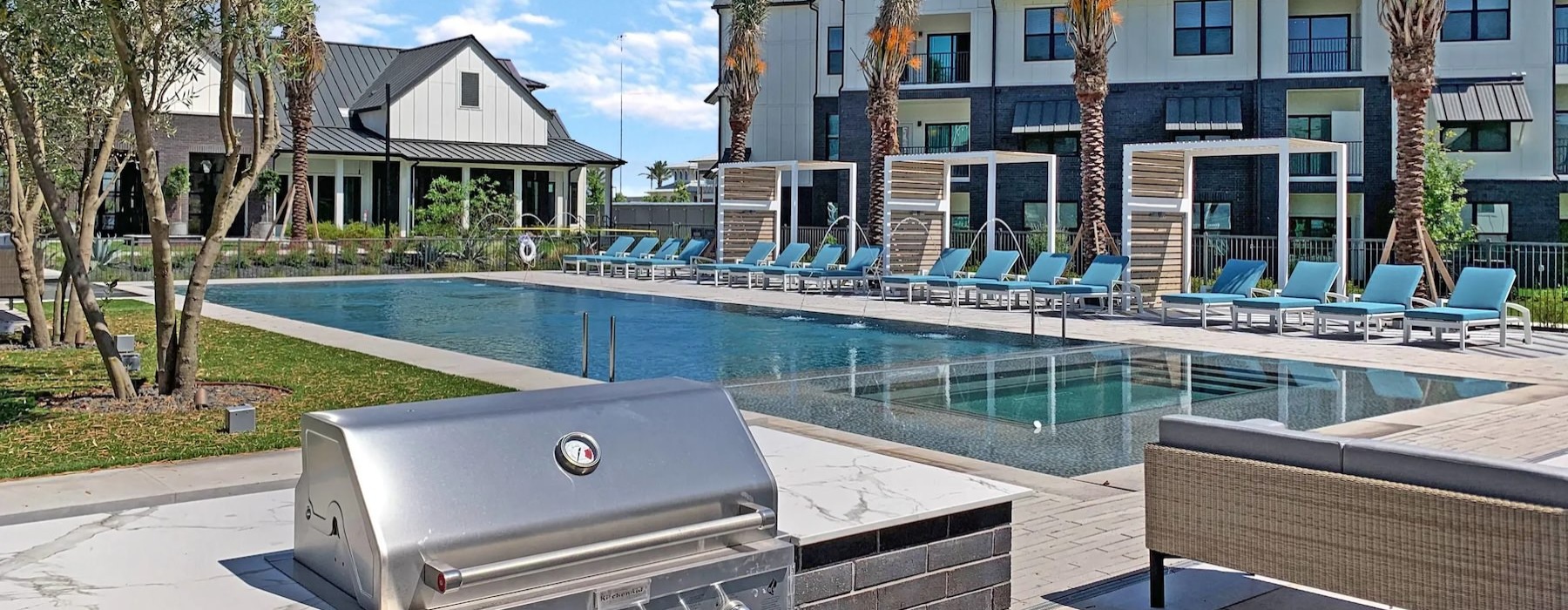 a pool with a grill