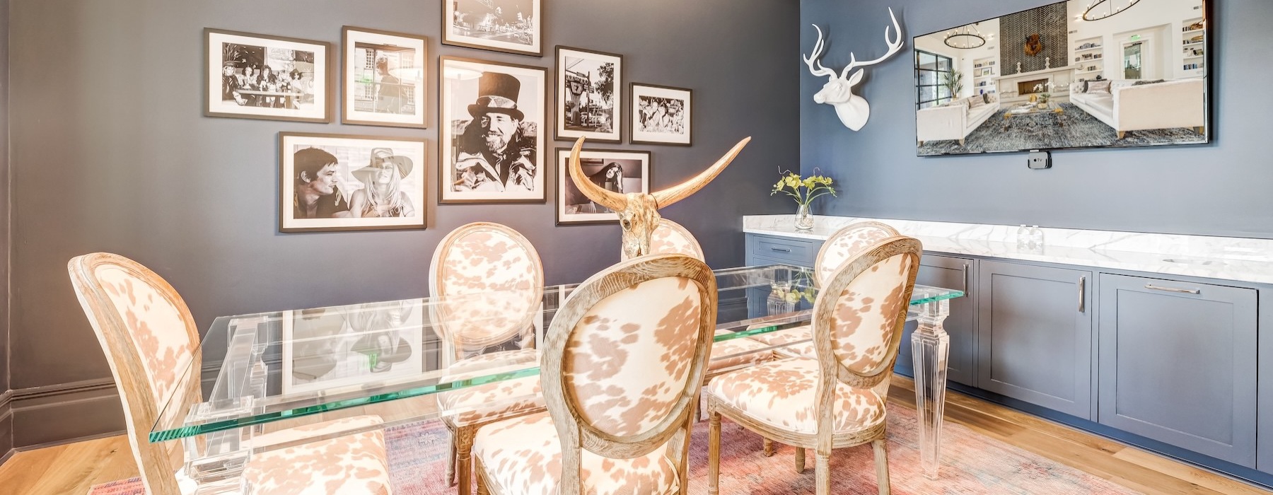 a clubhouse room with chairs and a table