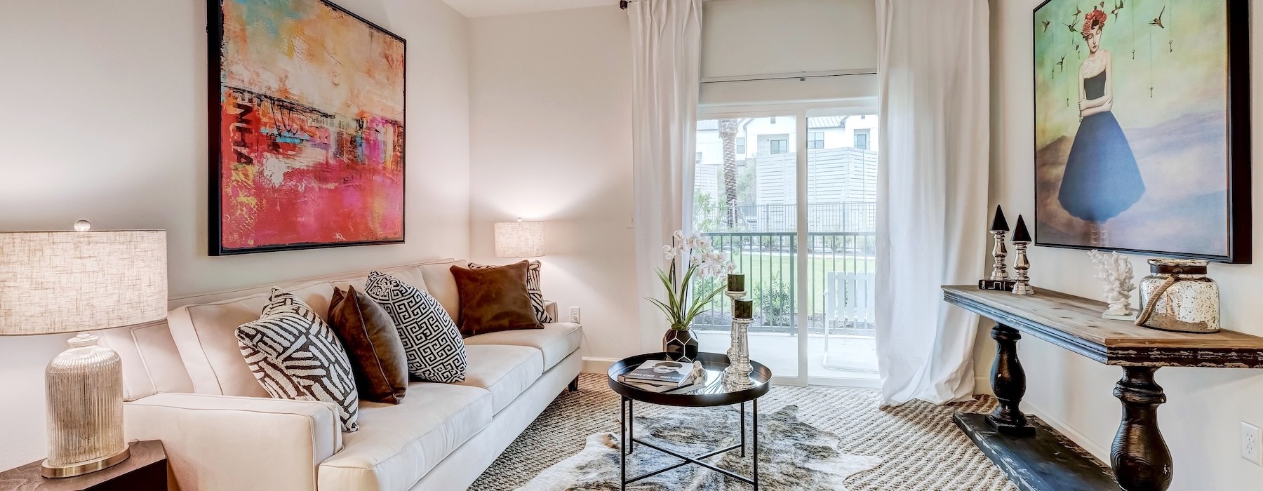a living room with a couch and a coffee table