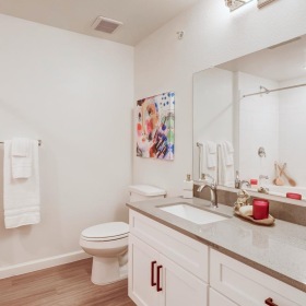Spacious bathrooms with everything you need a bathroom with a large mirror