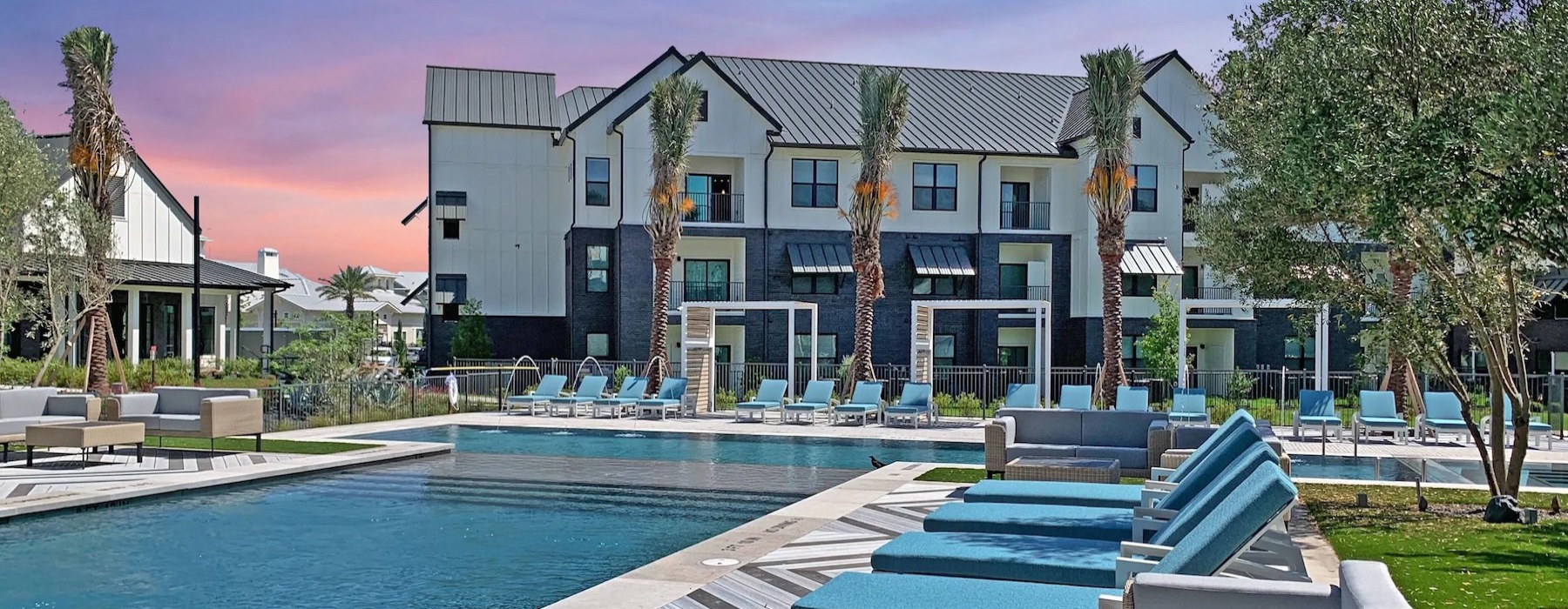 a building with a pool